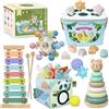 MutoToy® Montessori - Giocattolo per bambini 6 mesi, 6 in 1, giocattolo Montessori per bambini dai 6, 9 e 12 mesi, con scatola per fazzoletti, xilofono, anelli impilabili in legno, giocattolo in