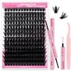FADLASH Kit professionale per ciglia volumizzanti - 100D ad alta densità Manga, D-Curl, fascia ultra sottile da 0,07 mm, lunghezza 8-16 mm, con pinzette rosa + Bond & Seal & Remover - per un look