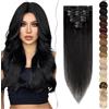 SEGO Extension Clip Capelli Veri 8 Fasce Singole - 100% Remy Human Hair Lisci Lunghi Parrucca Donna 60 cm (80 g) #1 Jet Nero
