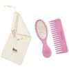 TEK - Kit da Borsetta: Spazzola Ovale Piccola e Pettine Piccolo Rado Rosa con Custodia in Cotone, per Capelli Normali e Mossi, Handmade in Italy