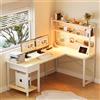 YOUDENOVA Scrivania Gaming con Pannello Forato e Libreria Tavolo Salvaspazio con Cassetti Scrivania Angolare Reversibile con LED e Prese 135x90x152cm Legno Bianco
