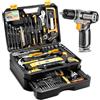DEKOPRO - Kit di attrezzi per trapano: cassetta degli attrezzi meccanici domestici con trapano a batteria da 12 V, kit combinato di strumenti per la riparazione manuale, organizer per cassetti da uomo