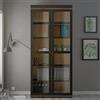 Dmora - Vetrina Laure, Credenza espositiva, Vetrinetta Multiuso, Madia da Soggiorno, 89x36 h200 cm, Nero e Noce