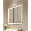 VEVOR LED specchio da bagno Vanity Mirror (70 x 100 cm), specchio antiappannamento, specchio da bagno dimmerabile in continuo con 3 temperature di colore, installabile a parete
