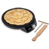 Huslog Crepiera Elettrica 1200W, Ø29 cm, Temperatura Regolabile, Piastra Antiaderente con Bordo Rialzato, con Spargitore e Spatola in Legno, per Crêpes, Pancake, Tortilla, Tacos, Nero