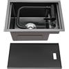 Zoobotanica Lavello da cucina in acciaio inox, colore grigio, con coperchio, pieghevole a 360°, rubinetto singolo 45 x 30 x 23 cm, adatto per cucine domestiche e grandi e roulotte