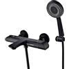 YAHUIHOME Nero Miscelatore Termostatico per Vasca da Bagno Con Soffione Doccia 6 Funzioni, Nero Rubinetto Vasca da Bagno con Doccetta Set con Blocco di Sicurezza a 38° C, Tubo Flessibile 1,5 M