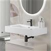 Inbagno Lavabo sospeso 70 cm in resina bianco lucido, foro per troppo pieno e miscelator, profondità interna 12 cm, LODI