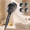 Bostar Soffione doccia ad alta pressione con display digitale di temperatura, soffione doccia con 4 modalità e funzione pistola pulente, manico reversibile in ABS per bagno (nero)