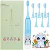 OSDUE Spazzolino Elettrico Bambini, IPX7 con Timer, 4 Modalità, 6 Testine | Spazzolino Da Viaggio, 6 Testine Morbide, Ricarica USB, Impermeabile Per Cura Dei Denti Ragazzi e Ragazze, Dinosauro Blu