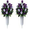 SIFOEL 2 pezzi cimitero commemorativo artificiale fiori rosa bouquet con vaso per lapidi cimitero decorazione (viola scuro e viola chiaro)