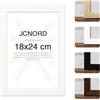 JCNORD Cornice Portafoto in Legno MDF Bianco 18x24 cm con Vetro Acrilico Infrangibile | Moderna per Pareti e Tavoli