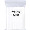huruirui Bustine Trasparenti Richiudibili Grande 32x45cm 100pcs Sacchetti Trasparenti Buste Plastica Richiudibili Borsa con Chiusura a Cerniera Sacchetti Ermetica Applicano Deposito di Abbigliamento