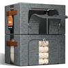 NiuBeBe Scatola portaoggetti pieghevole telaio in metallo: custodia impilabile con coperchio per armadio, organizzatore, maglione, abbigliamento stagionale, biancheria da letto (2 x 66 L)