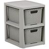 BranQ Home essential BranQ - Home essential Scaffale in Rattan con 2 cestini in plastica Senza BPA, Colore Grigio Chiaro, 29,5 x 24 x 32,8 cm