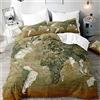 Morbuy Set di Biancheria da Letto di Mappa del Mondo Stampa, 3D Set Copripiumino Matrimoniale Singolo King in Microfibra con Federa e Copripiumini a Cerniera (Verde,180x220cm)