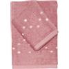 DEA Set Asciugamani da bagno Viso + Ospite in spugna 100% Cotone 550gr con Pois ricamato - Coriandoli (Rosa Cipolla)
