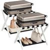 COSTWAY Portavaligie Pieghevole, Porta Valigie con Struttura in Legno Massello, Portapacchi a 2 Ripiani per Hotel e Viaggio, Portata 60 kg (2 pz,Bianco)