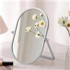 Gosider Specchio pieghevole orientabile a 90°, argento, ovale, telaio in metallo, portatile, lucido, per bagno, soggiorno, camera da letto