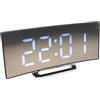 EasyByMall Sveglia digitale, orologio a specchio LED con schermo curvo, grande display, silenzioso orologio elettronico per camera da letto, comodino, scrivania (bianco)