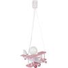 IPP Lampadario a Sospensione per Cameretta Bimbi, Lampada Aereo in Legno Colorato, 32x30 cm (Rosa - Bianco)