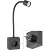 ledscom.de Presa di corrente/lampada da lettura LESCH, collo d'oca, interruttore, nero, 1x GU10 max. 10W