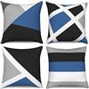Hnmdmyi Copricuscino blu 45x45 set di 4, grigio e nero moderno astratto strisce semplice geometrico decorativo lino copricuscino per divano letto giardino esterno home decor