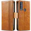 Generico DayQiQiPu Cover per TCL 4X 5G‌ T601DL (6,56 Pollici) Custodia in pelle PU con Patchwork Guscio Protettiva Anti-Skimming Custodia Portafoglio Flip Caso Business, Cachi
