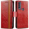 Generico DayQiQiPu Cover per TCL 4X 5G‌ T601DL (6,56 Pollici) Custodia in pelle PU con Patchwork Guscio Protettiva Anti-Skimming Custodia Portafoglio Flip Caso Business, Rosso