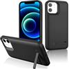 Gladgogo Coque Batterie pour iPhone 12/12 Pro(6000mAh 6.1), Portable Coque Rechargeable avec Support, Externe Boîtier de Recharge power bank Housse Batterie, Noir