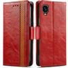 Generico DayQiQiPu Cover per TCL A3 A509DL (5,5 Pollici) Custodia in pelle PU con Patchwork Guscio Protettiva Anti-Skimming Custodia Portafoglio Flip Caso Business, Rosso