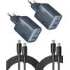 INIU Caricatore USB C da 30 W, 2-Pack con Cavo USB-C, PD 3.0, Compatibile con iPhone 16, Samsung S24 Ultra, iPad Pro e altri dispositivi USB-C
