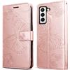 DENDICO Cover per Galaxy S21 Fe, Portafoglio Custodia in PU Pelle per Samsung Galaxy S21 Fe, Antiurto Cover a Libro con Slot per Carte, Oro Rosa