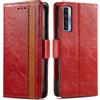 Generico DayQiQiPu Cover per TCL 20L/20L+ (6,67 Pollici) Custodia in pelle PU con Patchwork Guscio Protettiva Anti-Skimming Custodia Portafoglio Flip Caso Business, Rosso