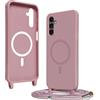 Bigcousin Magnetica Cover con Cordino per Samsung Galaxy A14 5G,[Compatibile con MagSafe], Cover in Silicone, Regolabile Cordino da Collo Nylon Catena Collana Tracolla,Rosa Gold