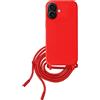 Max Power Digital Cover per Cellulare in Corda IPhone 16 Plus Custodia in Morbido Silicone con Cordino - Possibilità di Appenderla al Collo (Rosso)