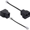 ERHUO Confezione da 2 adattatori per cavo telefonico, adattatore per telefono nero, con splitter RJ11 6P4C, adatto per telefono