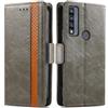 Generico DayQiQiPu Cover per TCL 4X 5G‌ T601DL (6,56 Pollici) Custodia in pelle PU con Patchwork Guscio Protettiva Anti-Skimming Custodia Portafoglio Flip Caso Business, Grigio