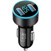Generico Caricabatteria Da Auto USB C | Forniture Di Ricarica Per Smartphone A 2 Porte - Adattatore Per Caricabatterie Automatico Con Display Digitale | Per Monitoraggio Della Tensione In Reale Per