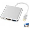 Ihteyuo Adattatore multiporta USB C digitale AV, 100 W, porta di ricarica PD USB 3.0, hub 3 in 1, 4K UHD 30 Hz, uscita HDMI, 100 W, ricarica rapida, trasferimento dati 5 Gbps, compatibile con laptop, tablet