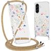 Gcxvaoi Magnetica Cover con Cordino per Samsung Galaxy A57 5G, Aesthetic Fiori Disegni Custodia con Collana Tracolla Laccio Corda Compatibile con MagSafe, Trasparente Silicone Case per Samsung A57, 03