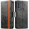 Generico DayQiQiPu Cover per TCL 4X 5G‌ T601DL (6,56 Pollici) Custodia in pelle PU con Patchwork Guscio Protettiva Anti-Skimming Custodia Portafoglio Flip Caso Business, Nero