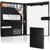 FORETOGO Portablocco A4 con coperchio, cartellina A4 | Cartella portadocumenti in pelle PU con scomparti per documenti, portapenne e chiusura magnetica, colore nero, formato A4