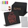 Nokwocy Set di 32 mini lavagnette per gessetti piccoli + 8 penne + 2 panni per la pulizia, 100 x 75 mm, per segnaletica di messaggi, giorno di prezzo, biglietti da tavolo, cartelli buffet, matrimoni, feste