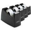 Rapesco 1741 4 Dispenser Nastro Adesivo 300 e 4 Rotoli Trasparenti, Nero