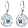Eusense Orecchini Albero della Vita con Cuore con Zirconi Blu, Rosa e Rossi, Orecchini Pendenti Regalo per Donna Ideale per Anniversario e San Valentino