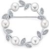 Bling Jewelry Elegante Classico Bianco D'Acqua Dolce Coltivata Perla Cerchio Foglia Spilla Pin Per Donne Matrimonio .925 Argento