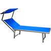 Huspert Lettino mare pieghevole in alluminio con parasole blu 189x61x38 cm