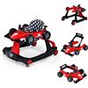 FANTASK Baby Walker - Girello a forma di auto 4 in 1, con scatola musicale, luce e ruote, carrello pieghevole con altezza e velocità regolabili, per bambini dai 6 mesi, portata 12 kg, colore rosso