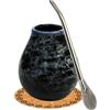 GauchoLife Gaucho Yerba Mate-Tee Kalebasse Set ●Mate tazza da tè Marmol Blue 350 ml ● Tazza in ceramica ● Cannuccia Bombilla in acciaio inox 19 cm ● Bicchiere da tè con cannuccia ● Tappi in sughero